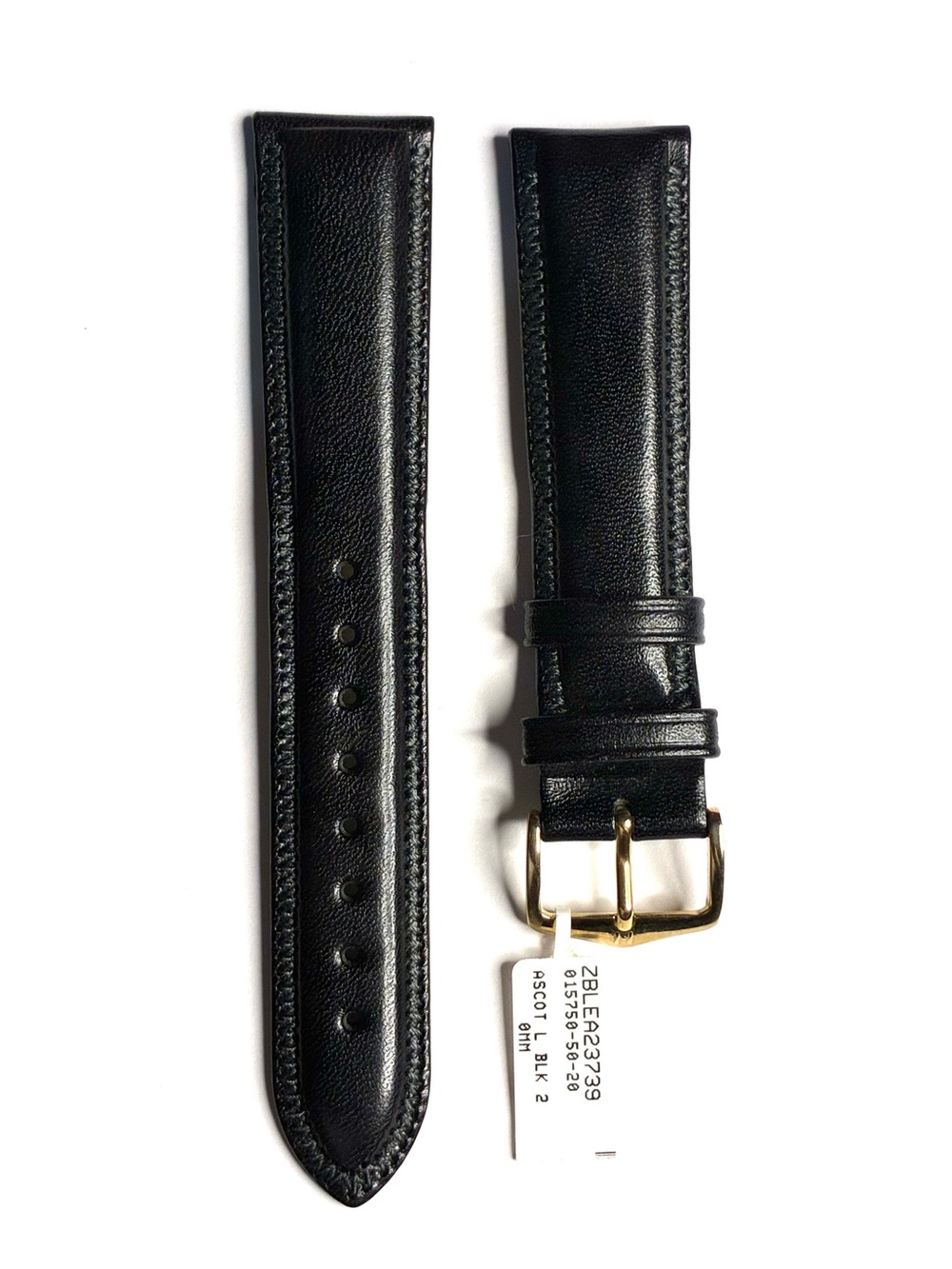 Hirsch Ascot Black Leather Watch Strap - 20mm, Gold Buckle (New)